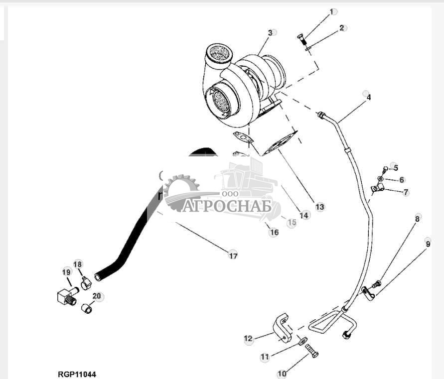 6562 Turbocharger and Oil Lines 